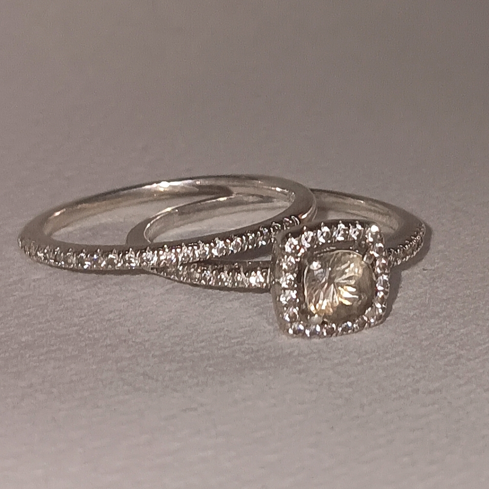 Herkimer Diamond Smokey Quartz Silver Women's Engagement Ring SET size 9 EUC